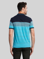 Turquoise Striped Polo Neck T-Shirt