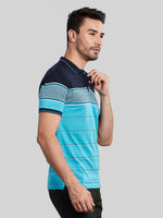 Turquoise Striped Polo Neck T-Shirt
