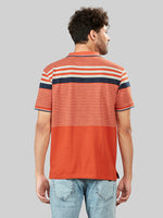 Rust Striped Polo Neck T-Shirt