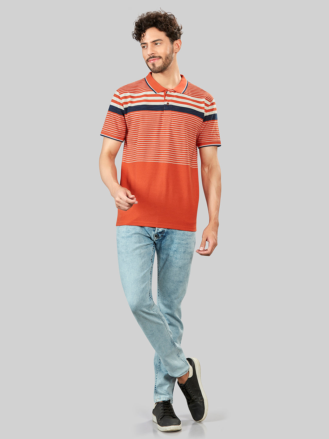 Rust Striped Polo Neck T-Shirt