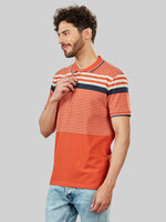Rust Striped Polo Neck T-Shirt