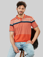 Rust Striped Polo Neck T-Shirt
