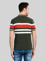 Green Striped Polo Neck T-Shirt