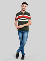 Green Striped Polo Neck T-Shirt