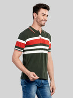 Green Striped Polo Neck T-Shirt