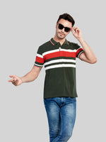 Green Striped Polo Neck T-Shirt