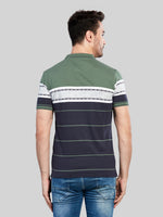 Green Striped Polo Neck T-Shirt