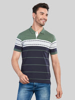 Green Striped Polo Neck T-Shirt