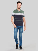Green Striped Polo Neck T-Shirt