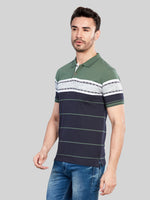 Green Striped Polo Neck T-Shirt