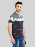 Green Striped Polo Neck T-Shirt