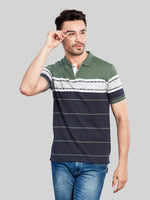 Green Striped Polo Neck T-Shirt