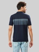 Navy Printed Polo Neck T-Shirt