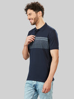 Navy Printed Polo Neck T-Shirt