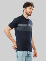 Navy Printed Polo Neck T-Shirt