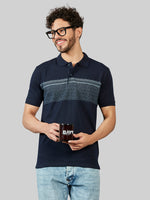 Navy Printed Polo Neck T-Shirt