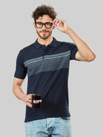 Navy Printed Polo Neck T-Shirt