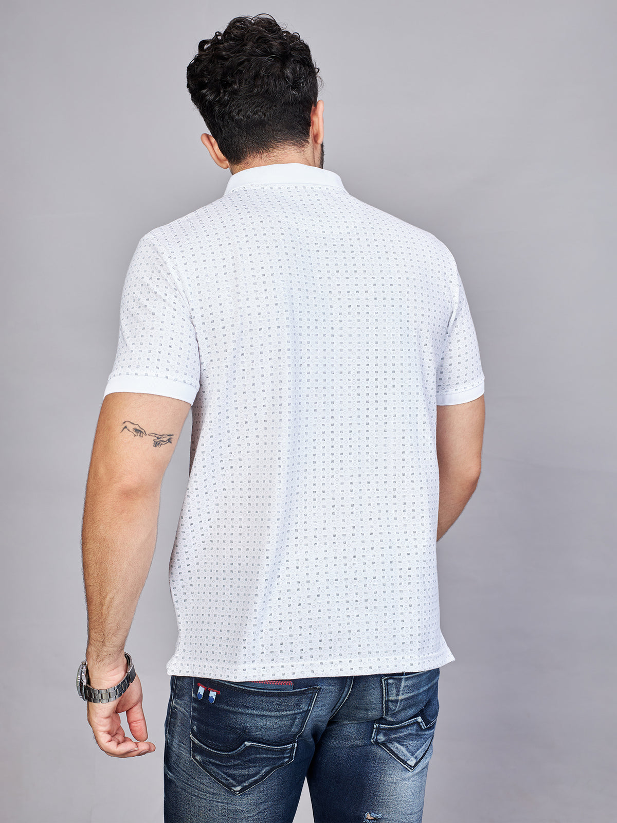 White Printed Polo Neck T-Shirt