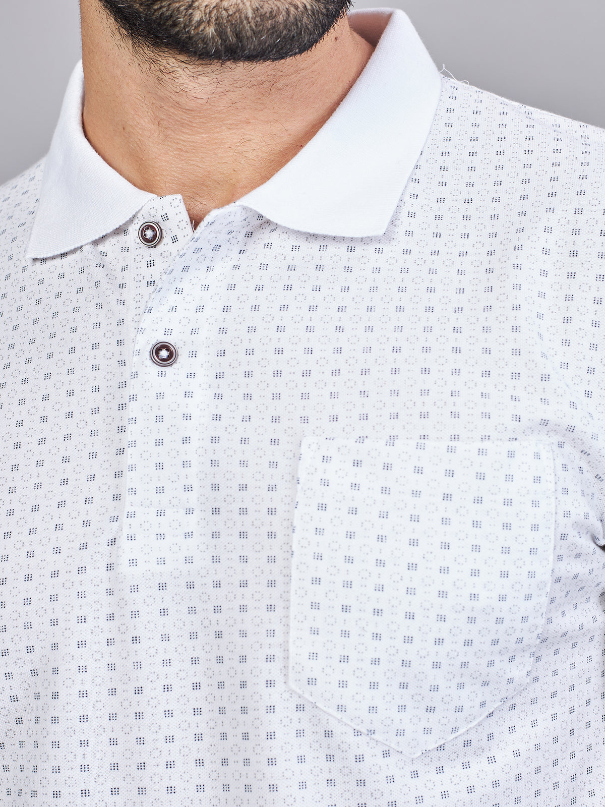 White Printed Polo Neck T-Shirt