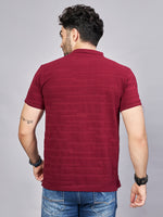 Maroon Striped Polo Neck T-Shirt