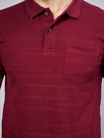 Maroon Striped Polo Neck T-Shirt