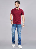 Maroon Striped Polo Neck T-Shirt