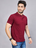 Maroon Striped Polo Neck T-Shirt