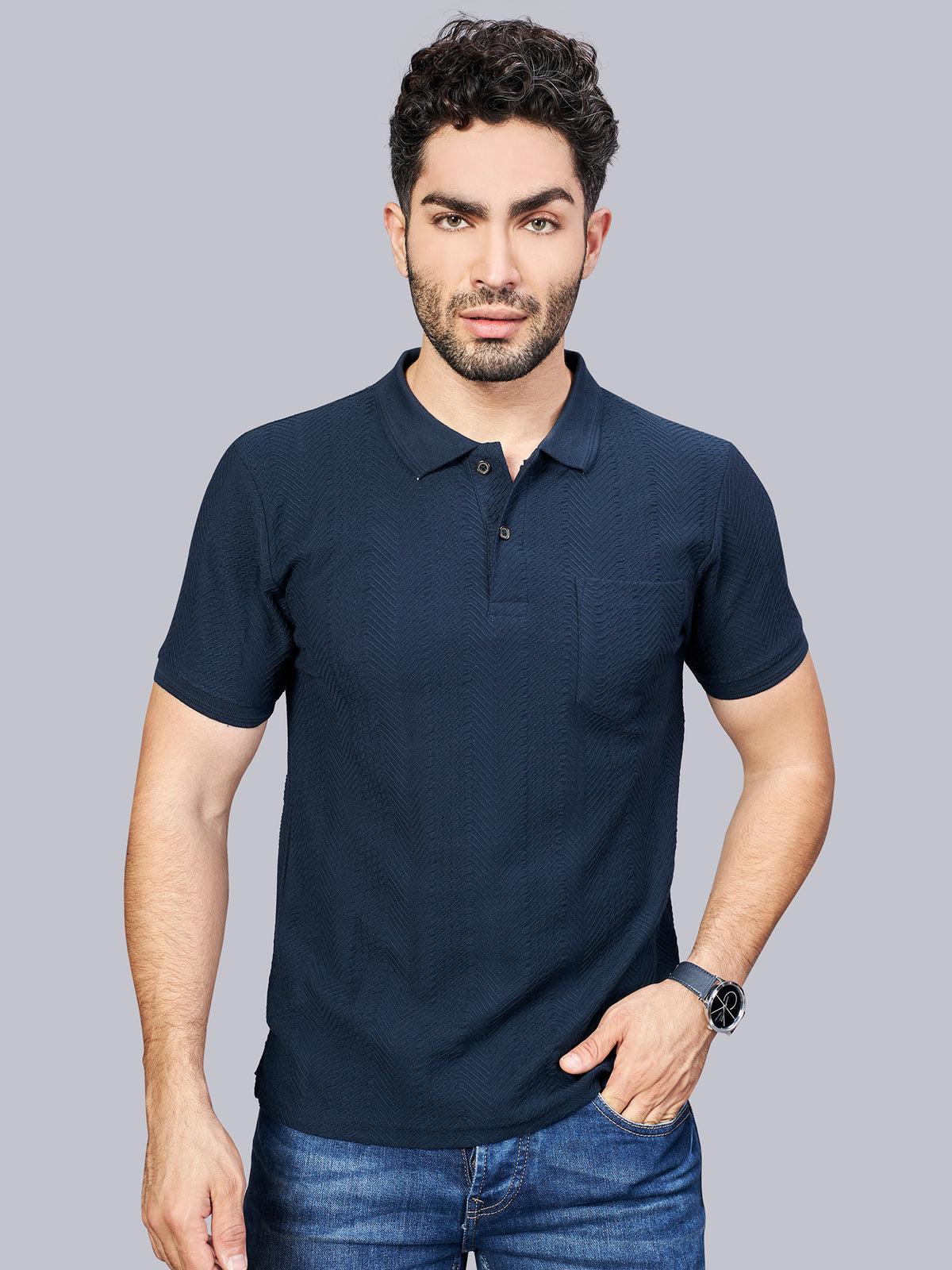 Navy Polo Neck T-Shirt