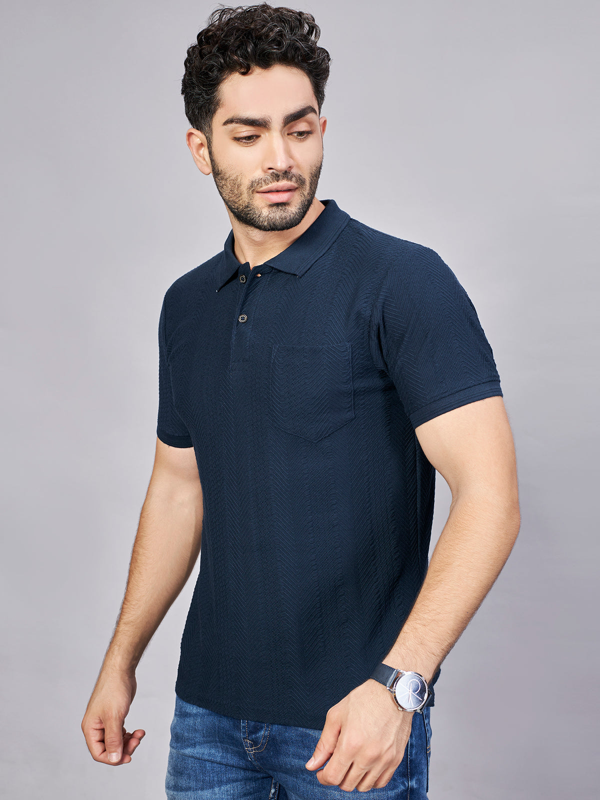 Navy Polo Neck T-Shirt