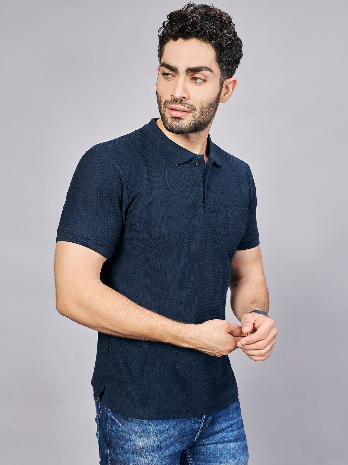 Navy Polo Neck T-Shirt