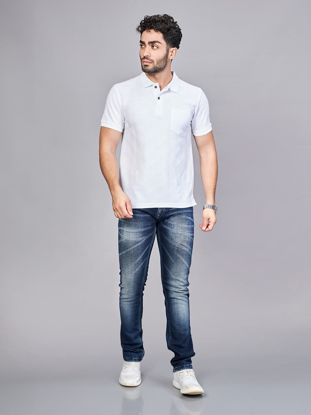 White Polo Neck T-Shirt