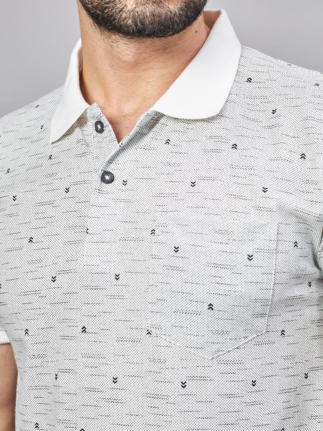 Off White All Over Printed Polo Neck T-Shirt