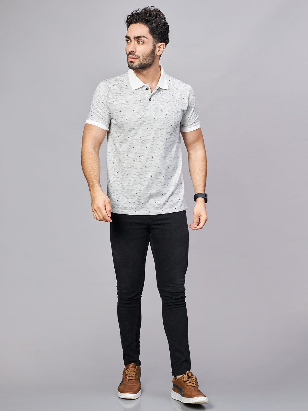 Off White All Over Printed Polo Neck T-Shirt