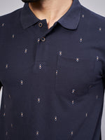Navy All Over Printed Polo Neck T-Shirt