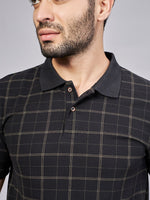 Black All Over Printed Polo Neck T-Shirt