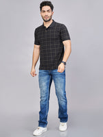 Black All Over Printed Polo Neck T-Shirt