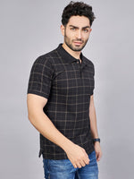 Black All Over Printed Polo Neck T-Shirt