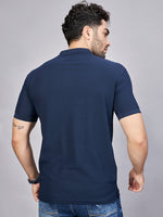Navy Printed Polo Neck T-Shirt