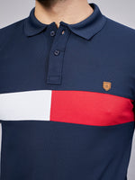 Navy Printed Polo Neck T-Shirt