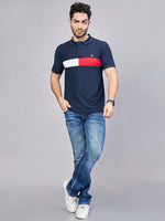 Navy Printed Polo Neck T-Shirt
