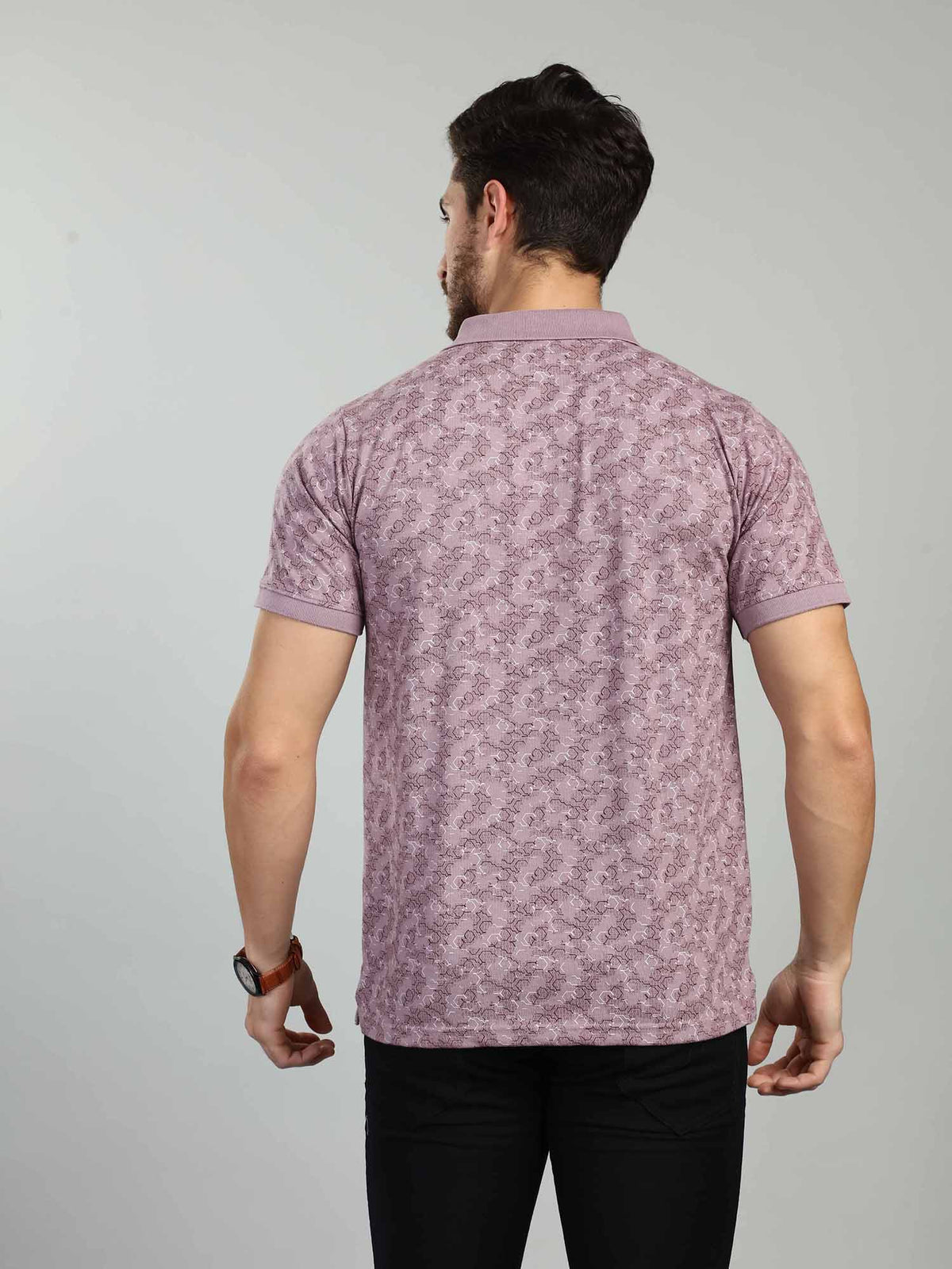 Lavender Printed Polo Neck T-Shirt