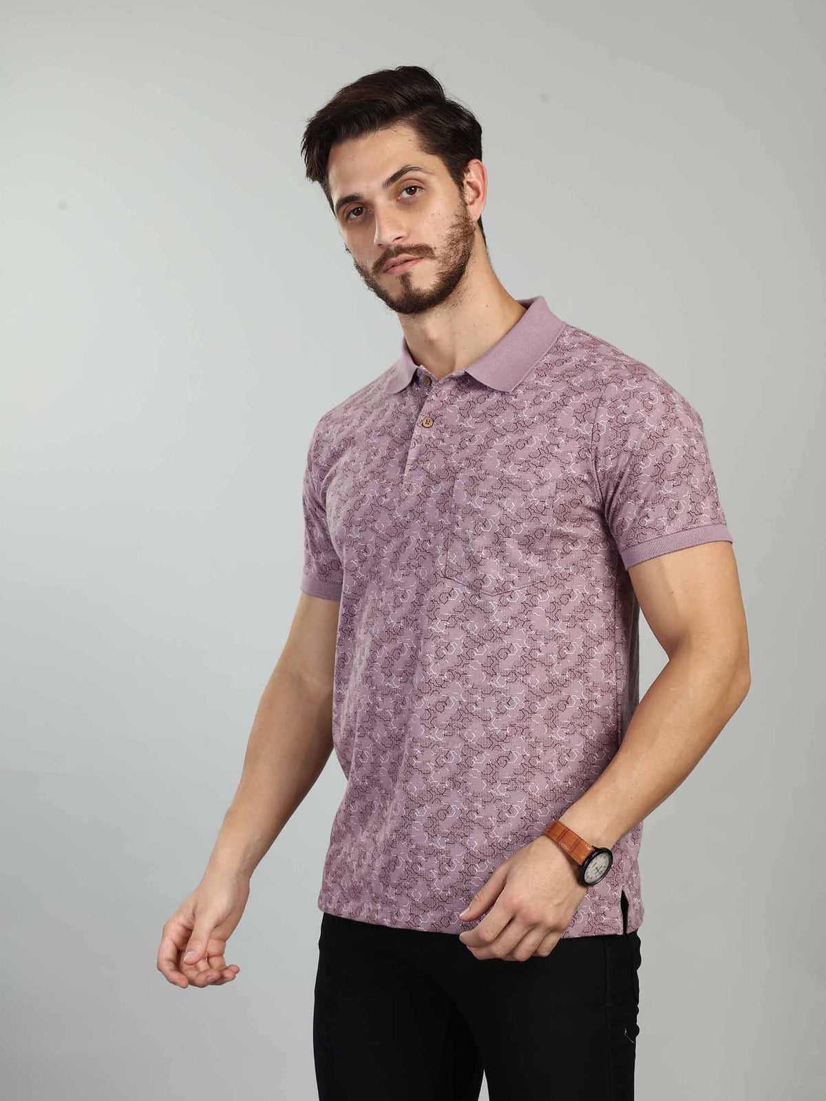 Lavender Printed Polo Neck T-Shirt