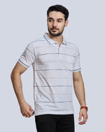 White Striped Polo Neck T-Shirt