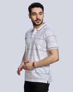 White Striped Polo Neck T-Shirt