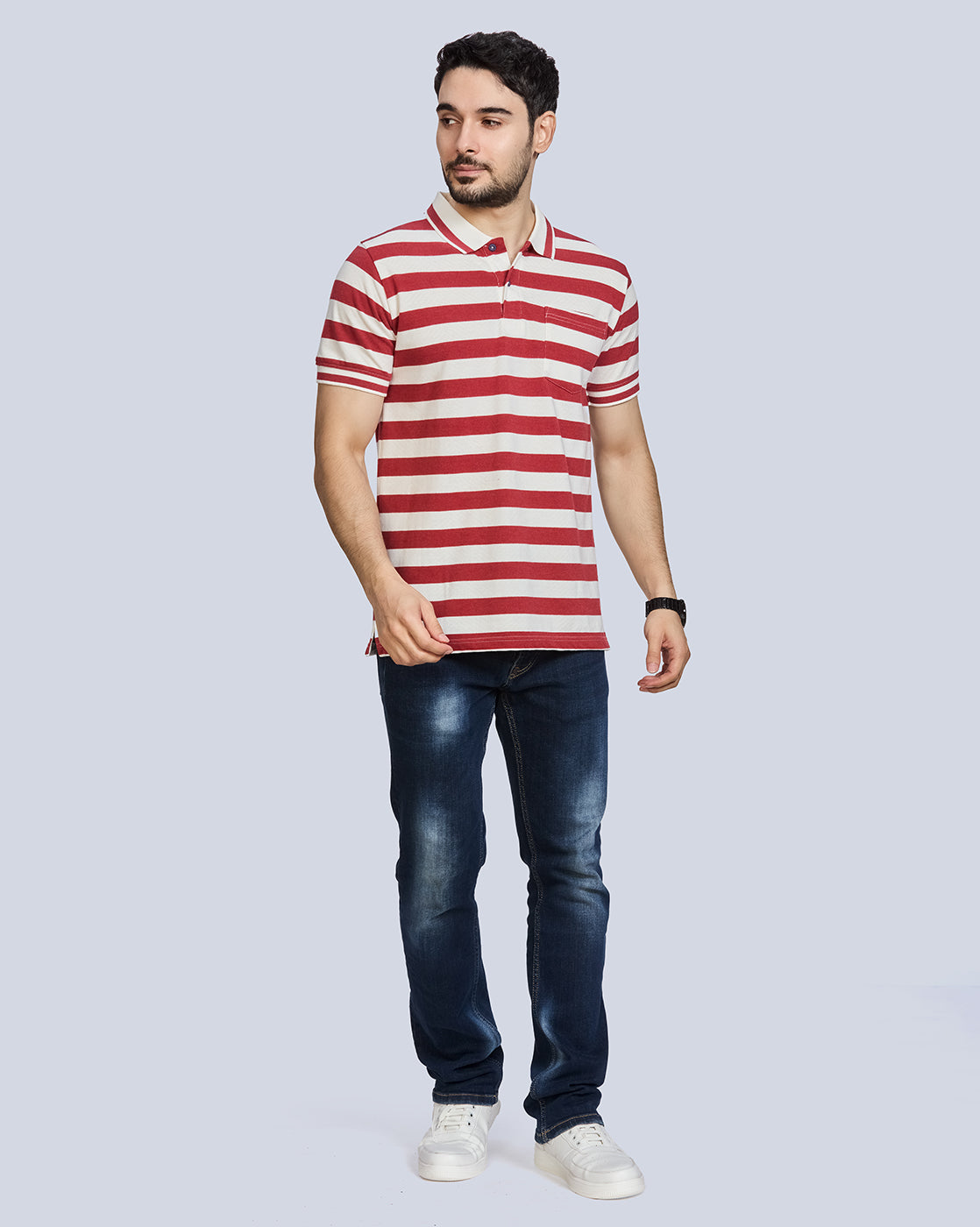 Red Striped Polo Neck T-Shirt