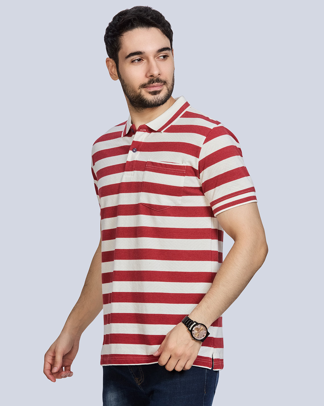 Red Striped Polo Neck T-Shirt