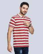 Red Striped Polo Neck T-Shirt