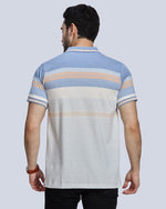 Sky Milange Striped Polo Neck T-Shirt