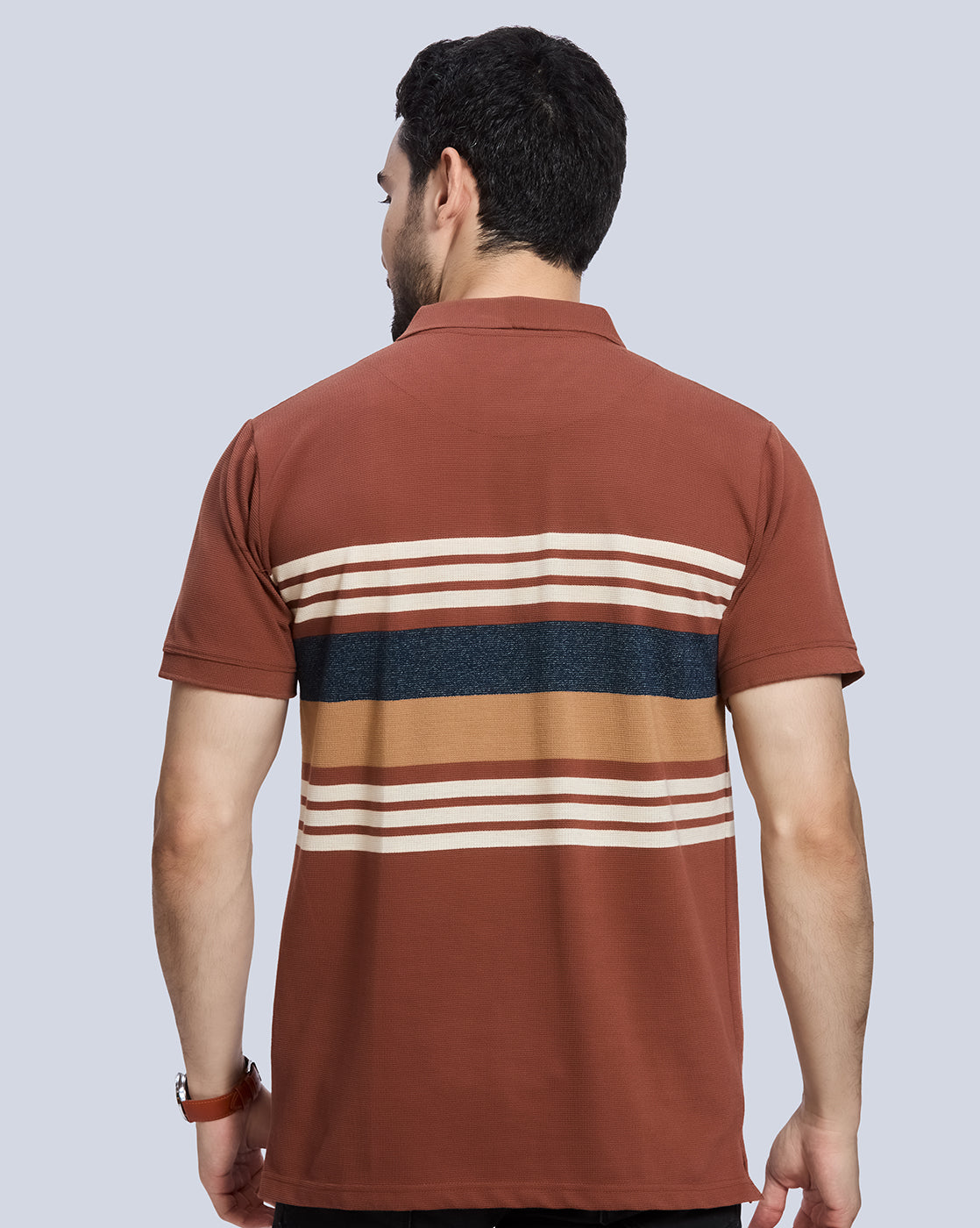 Rust Striped Polo Neck T-Shirt