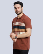 Rust Striped Polo Neck T-Shirt